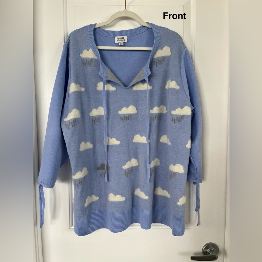 Unique Vintage Blue Cloud Pattern Sweater Cute 5x… - image 1